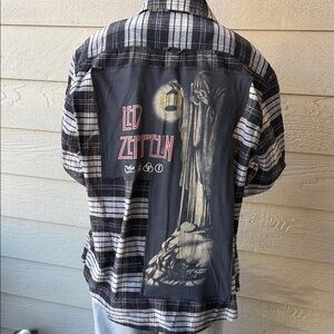Led Zeppelin Upcycled Flannel Shirt Unisex Size XL Handmade